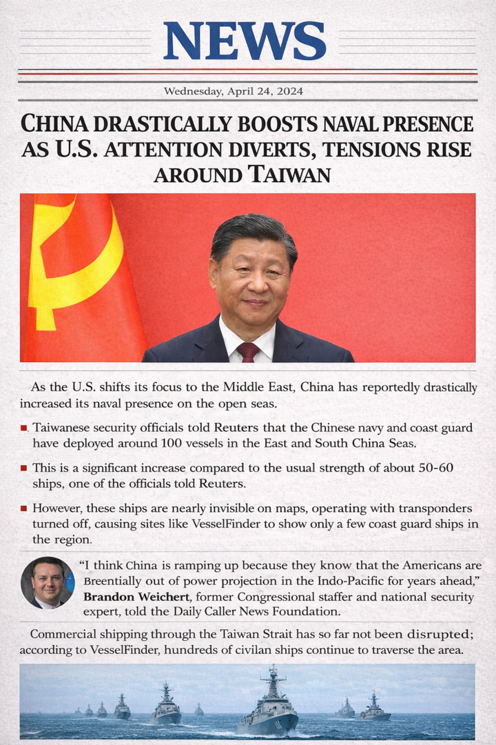 ⚠️ Չինաստանը կտրուկ մեծացնում է ռազմածովային ներկայությունը՝ ԱՄՆ-ի ուշադրության շեղման ֆոնին Թայվանի շուրջ լարվածություն աճում է